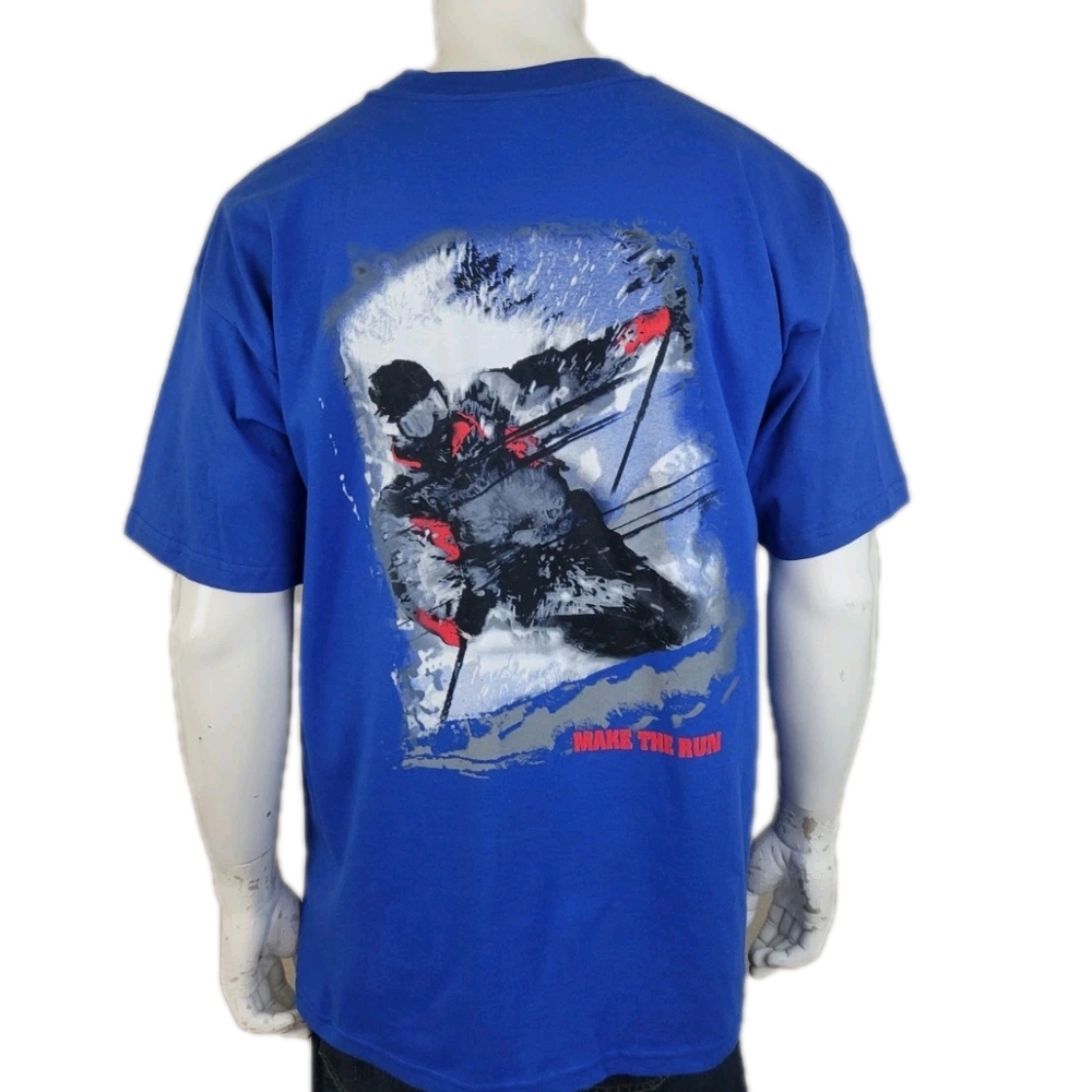 Blue Graphic T-Shirt with Skier Design